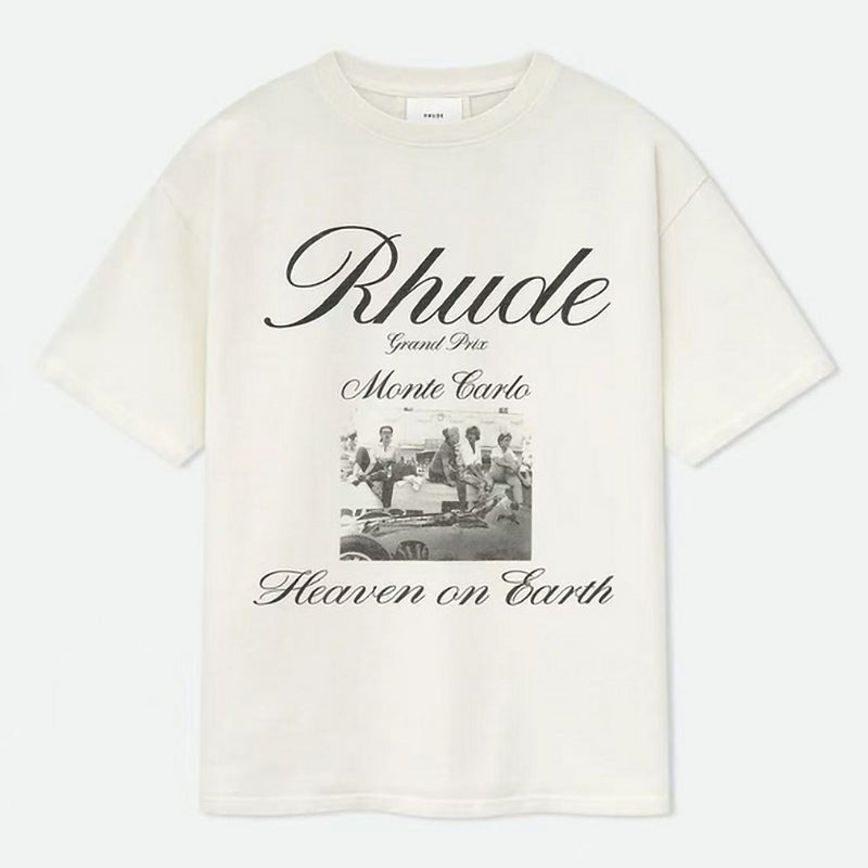 RHUDE Men's Natural Off- 'Heaven On Earth' T-Shirt