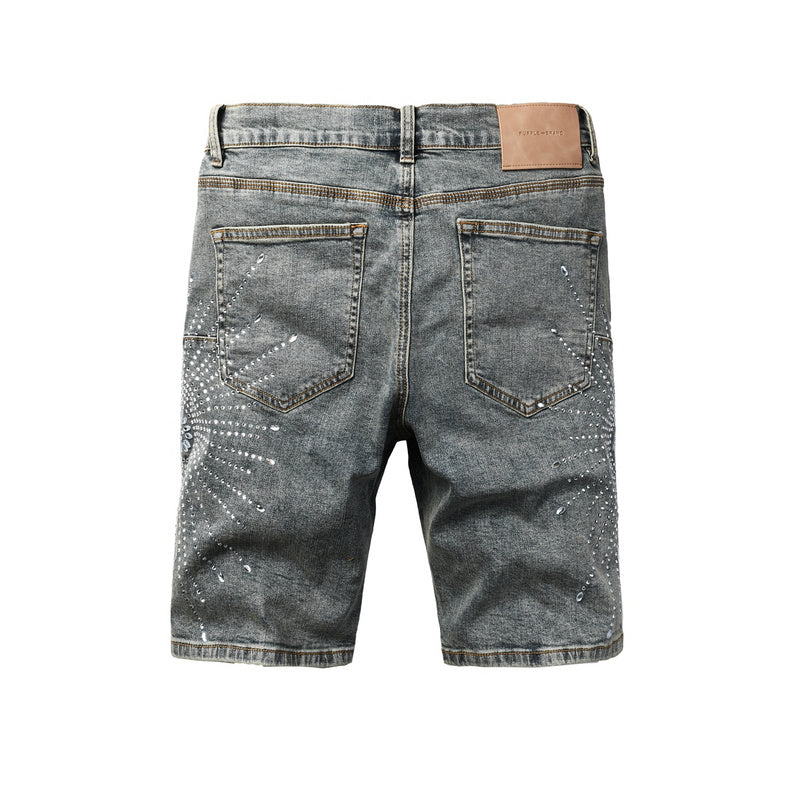 Purple Brand Crystal Diamond Denim Shorts #5093
