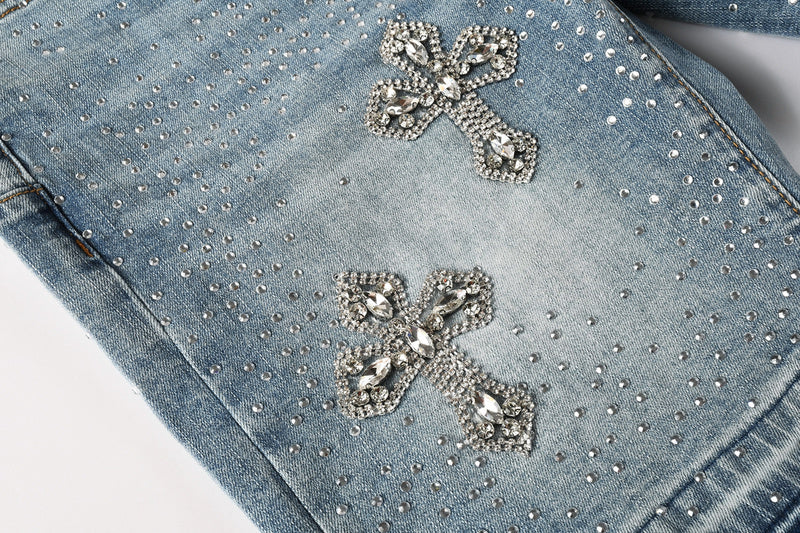 Purple Brand Crystal Diamond Denim Shorts #5098
