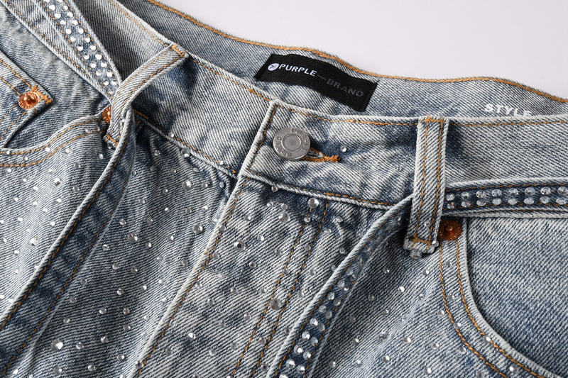 Purple Brand Crystal Diamond Denim Shorts #5096