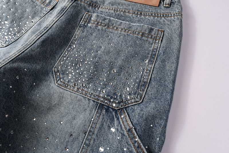 Purple Brand Crystal Diamond Denim Shorts #5097