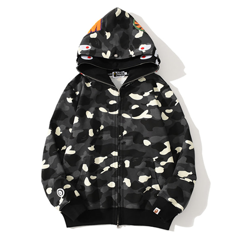 BAPE Glow Camo Shark Wide Full Zip Double Hoodies