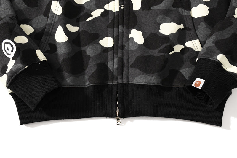 BAPE Glow Camo Shark Wide Full Zip Double Hoodies