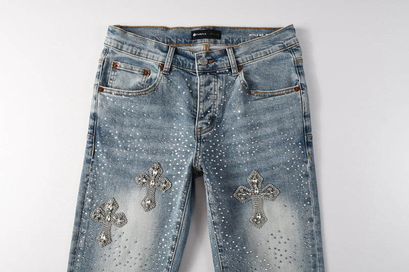 Purple Brand Crystal Diamond Jeans #9132