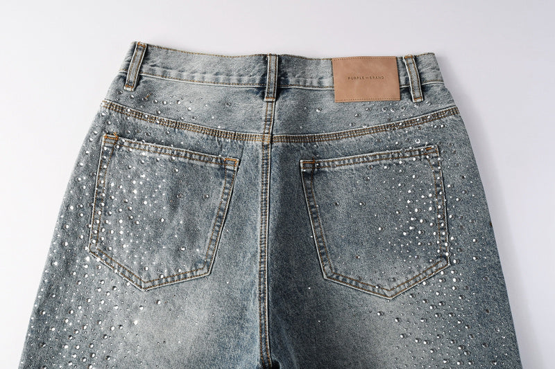 Purple Brand Crystal Diamond Denim Shorts #5102