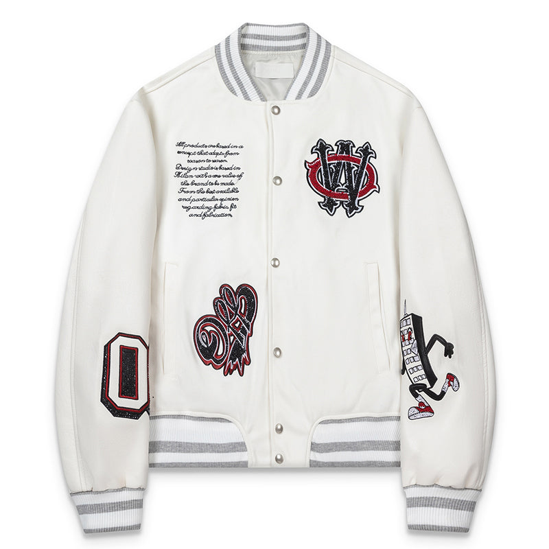 OFF WHITE Crystal Full Lea Varsity Jacket