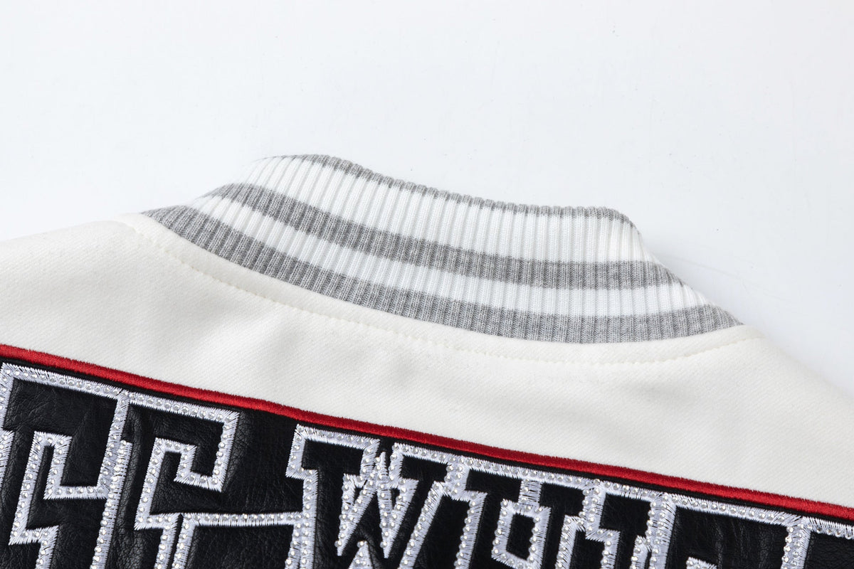OFF WHITE Crystal Full Lea Varsity Jacket