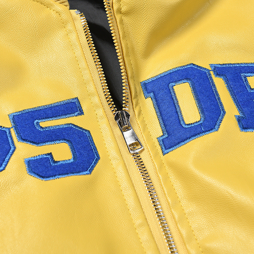 Sp5der Leather Logo Bomber Jacket