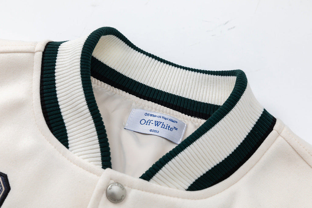OFF WHITE Men's Blue Cash Wool Varsity Jacket