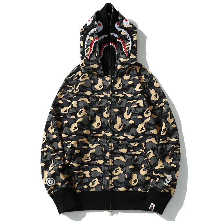 BAPE Camo Shark Zipper Double Hoodie