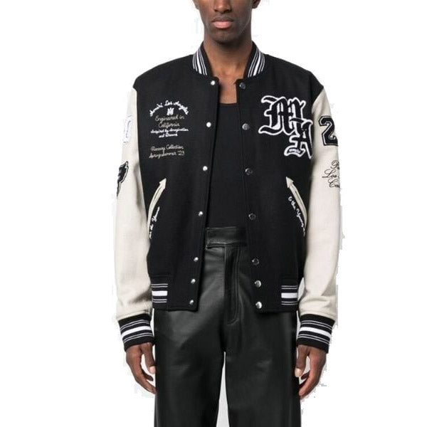 AMIRI Appliquéd Embroidered Wool-Blend and Leather Varsity Jacket