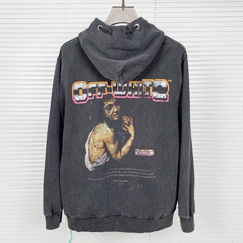 OFF-WHITE Washed and distressed character pattern Hoodies