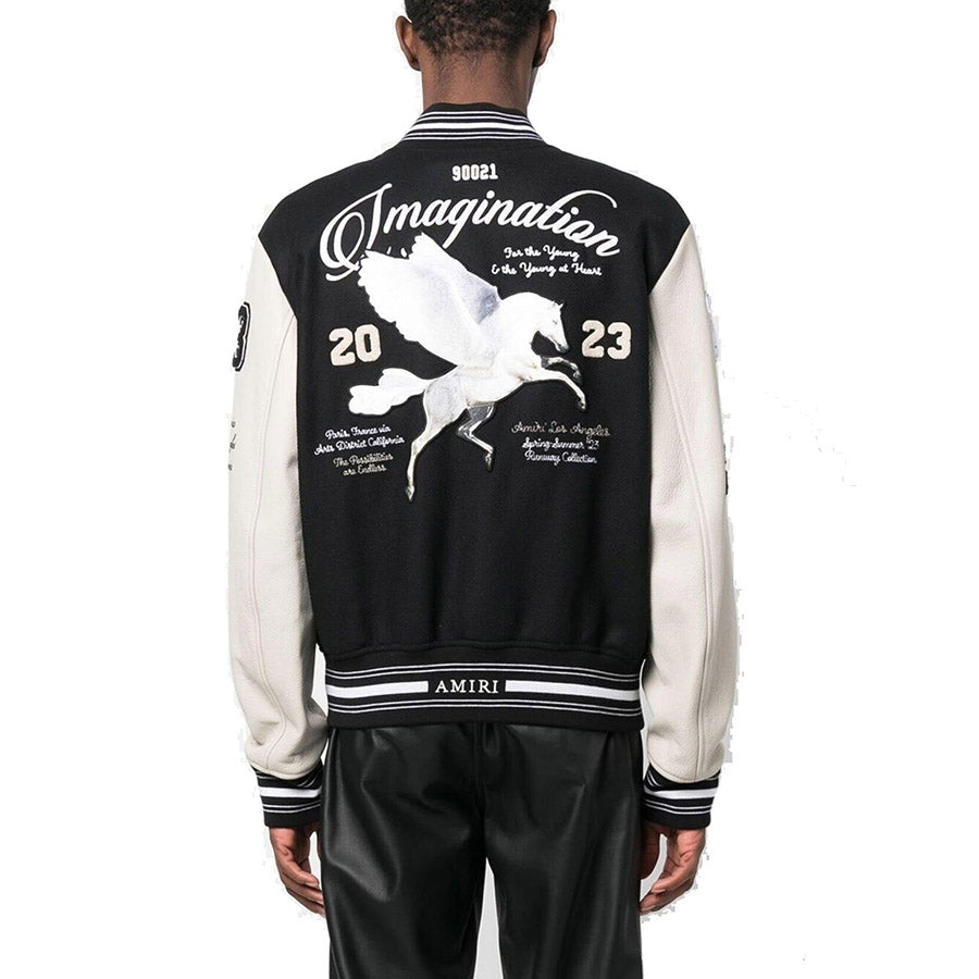 AMIRI Appliquéd Embroidered Wool-Blend and Leather Varsity Jacket