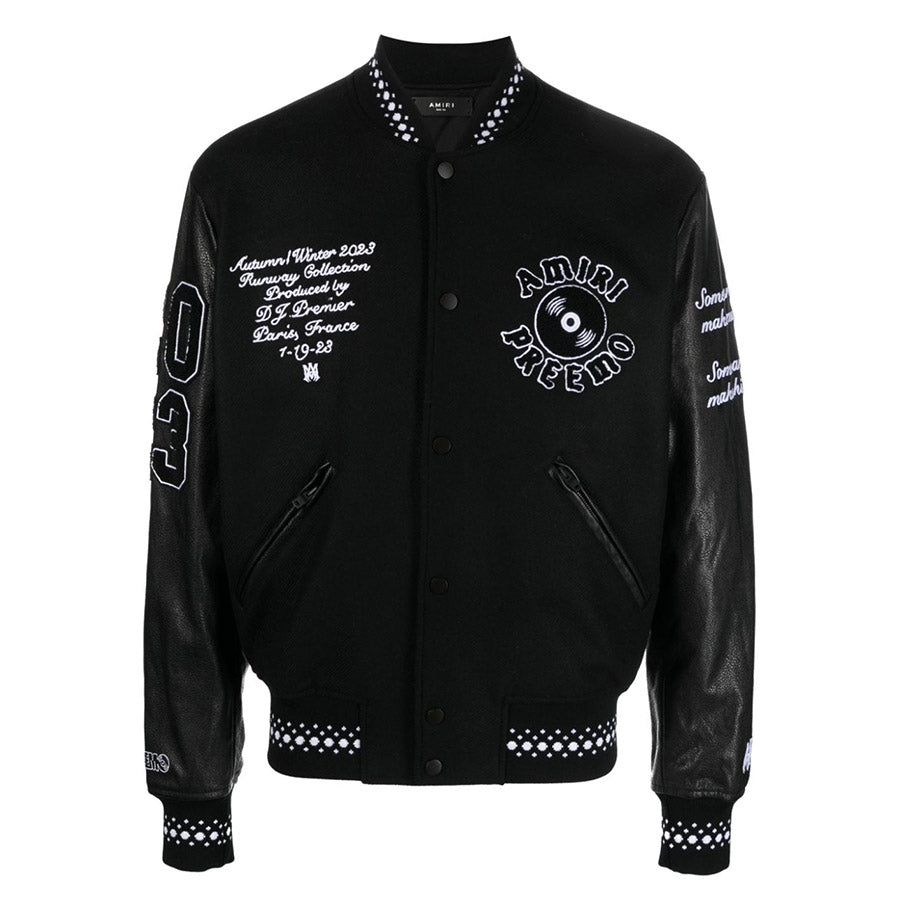 AMIRI Appliquéd Embroidered Wool-Blend Twill and Leather Varsity Jacket